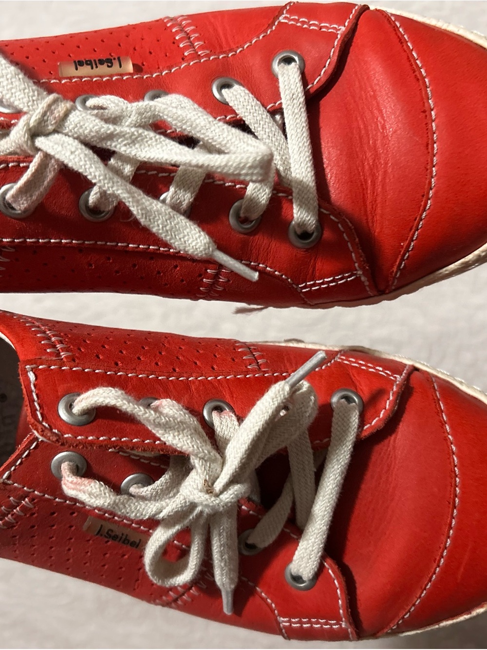 Josef Seibel Red Leather Lace Up Comfort Sneakers Women’s EU 37 US 6-6.5